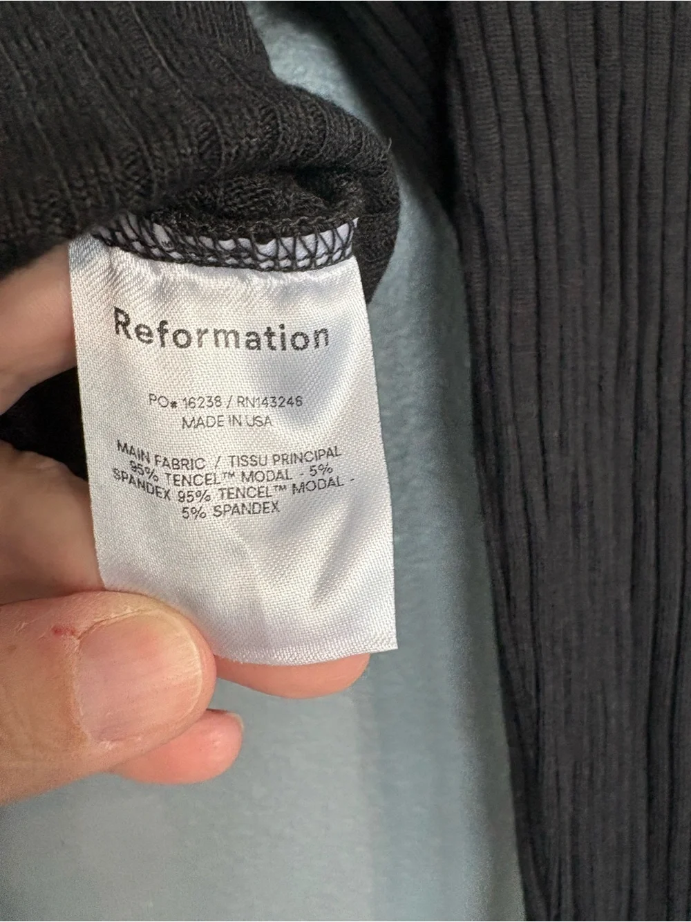 Reformation Black Ribbed Puff Sleeve Hook & Eye Top Size Small